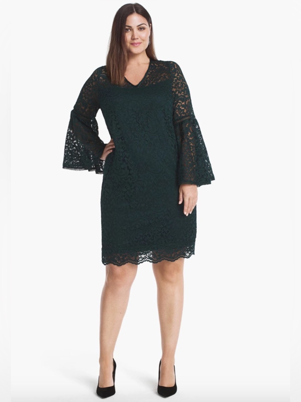 20W New White House Black Market Dark Green Lace Shift Dress Plus Size 3X 2X NWT